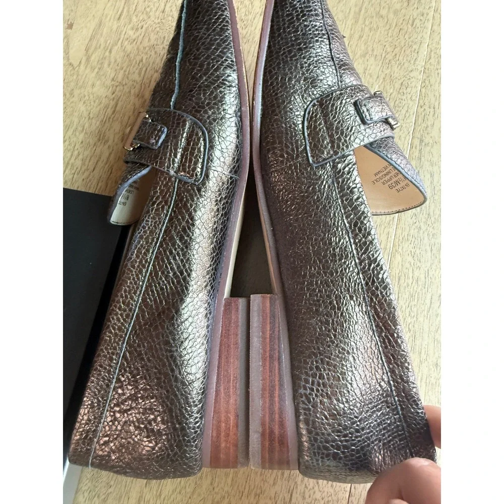 Enzo Angiolini EN-TATYE Metallic Bronze Pebbled Leather Loafers Womens 8.5 M 39